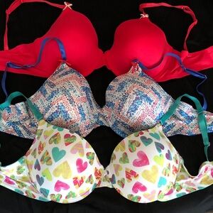 Joe Boxer Multicolor & Solid Print Bra Set 38DD NWOT